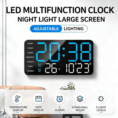 📢📢50% ALENNUS!! ⏰Monitoiminen koristeellinen LED-digitaalinen seinäkello, rajaton digitaalinen kello moderniin norjalaiseen kotiin