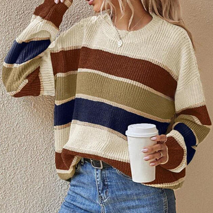 Women's Loose Striped Long-Sleeve Sweater