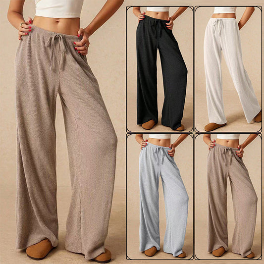 Pantalones Casuales de Pierna Ancha para Mujer con Cordón Ajustable