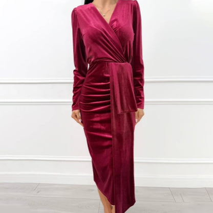 Vestido Elegante de Satén para Mujer con Escote en V y Abertura Lateral
