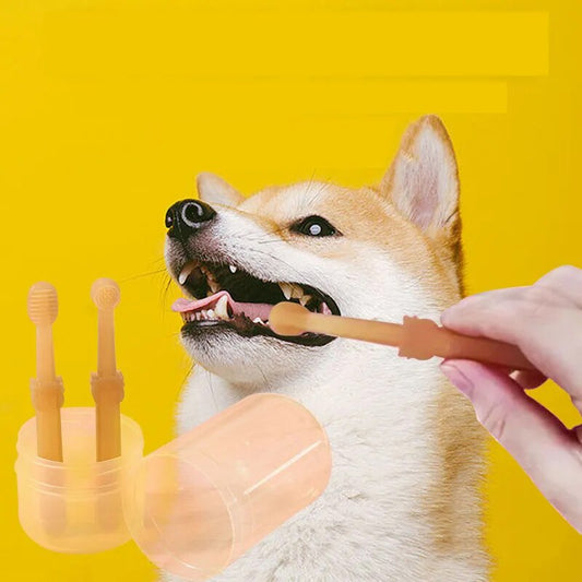 Cepillo de dientes para mascotas con raspador lingual